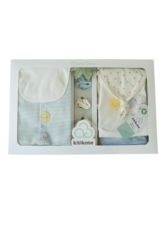 10-Piece White Organic Cotton Maternity Set with Blue Stripes Organic Dreams S31238 KitiKate