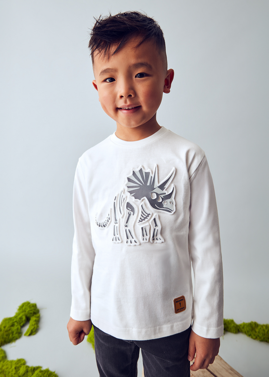 White Long Sleeve Blouse with Dinosaur 4089 Mayoral