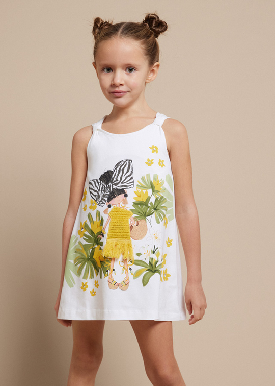 Cream Dress with Straps with Print Girl Better Cotton 3943 Mayoral