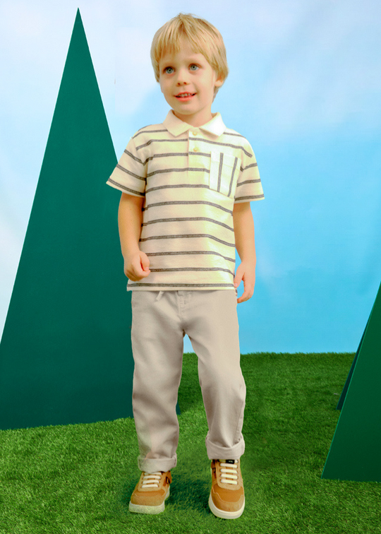 Pantaloni Lungi Bej cu Siret in Talie din Bumbac cu In 3568 Mayoral