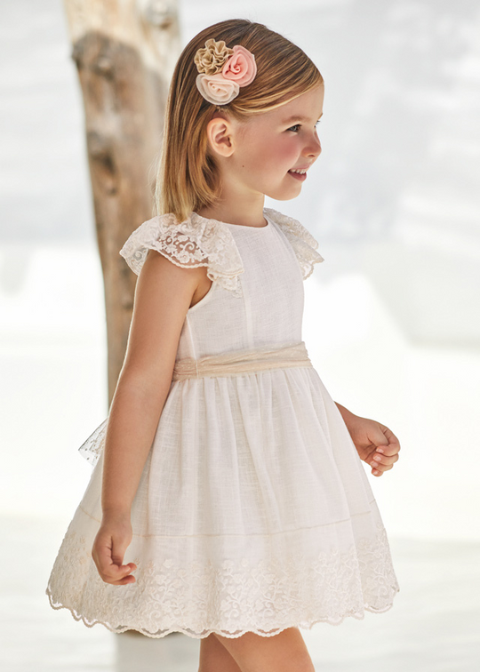 Rochie Ivory cu Dantela si Cordon Somon in Talie 3914 Mayoral
