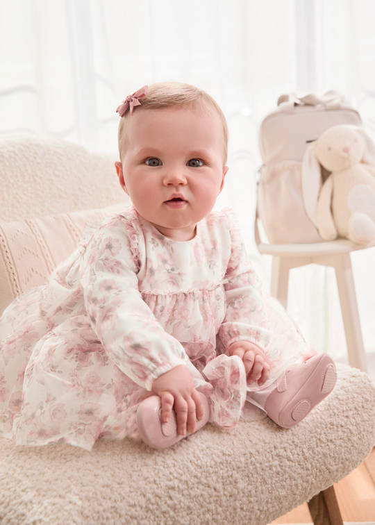 Pink Tulle Dress with Flower Print and Long Sleeve 2805 col 76 Mayoral