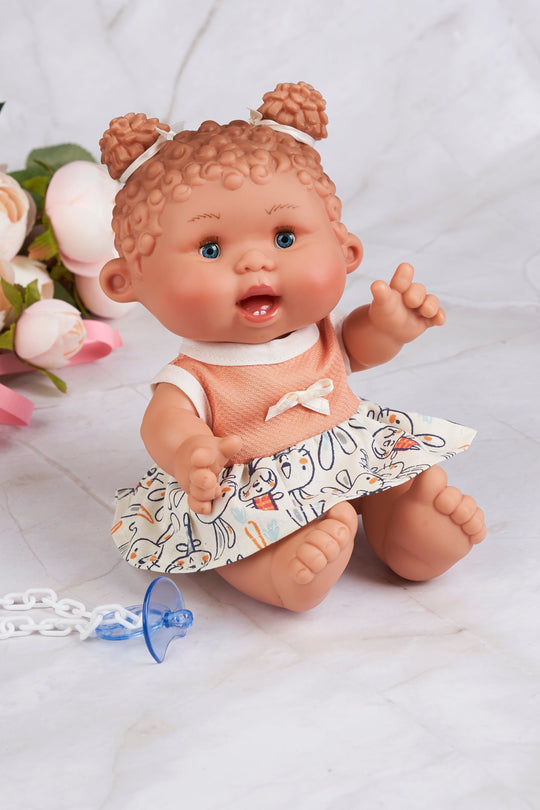 Ароматична лялька з лососевим платтям і кроликами з двома хвостиками, 26 см 0434 Pepotes Original Nines