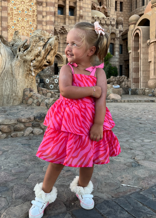 Fuchsia Dress with Ruffles and Thin Straps 3411 Mino Baby