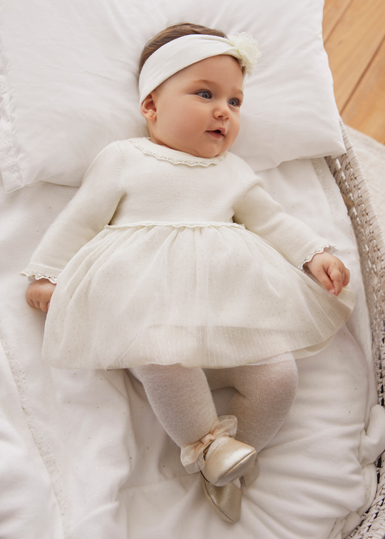 Cream knit bust dress and glitter tulle skirt 2806 Mayoral