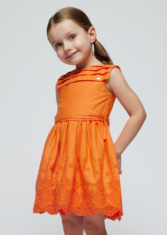 Orange Dress with Pleats on the Bust and Embroidery at the Hem 3917 Mayoral