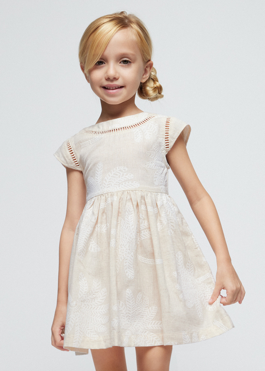 Beige Cotton Dress with Linen and Palm Print 3934 Mayoral