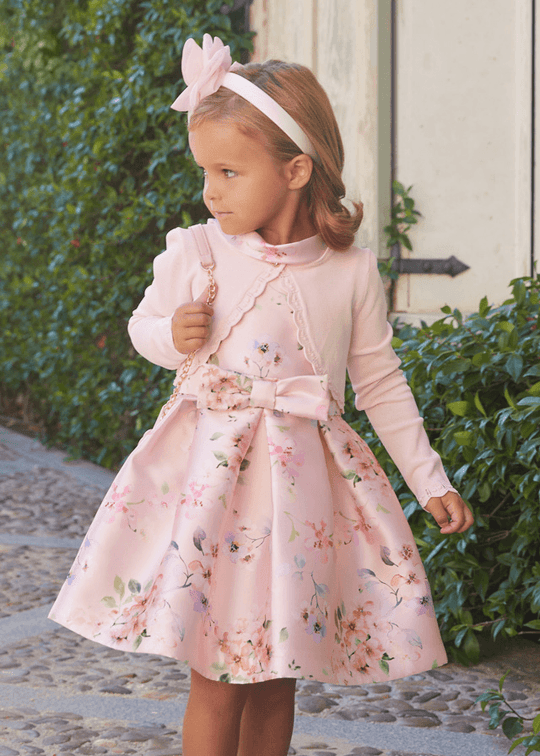 Pink Mikado Dress with Floral Print 5033 Abel & Lula