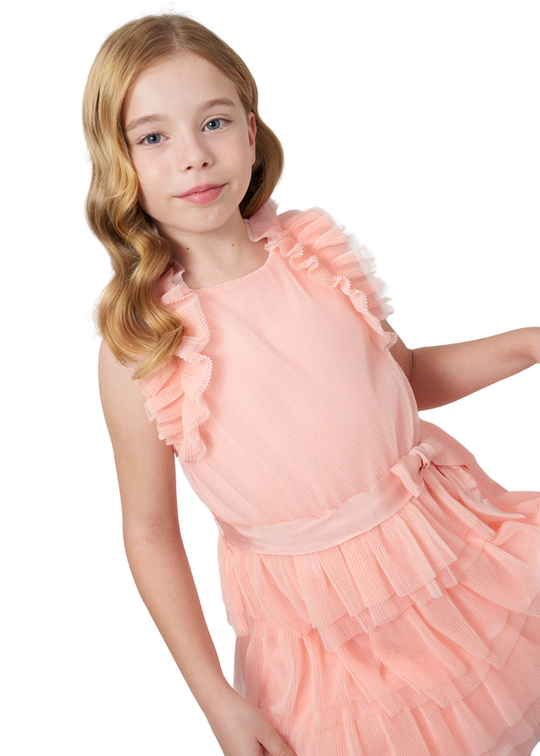 Rochie din Tulle Somon cu Volane 6943 Mayoral