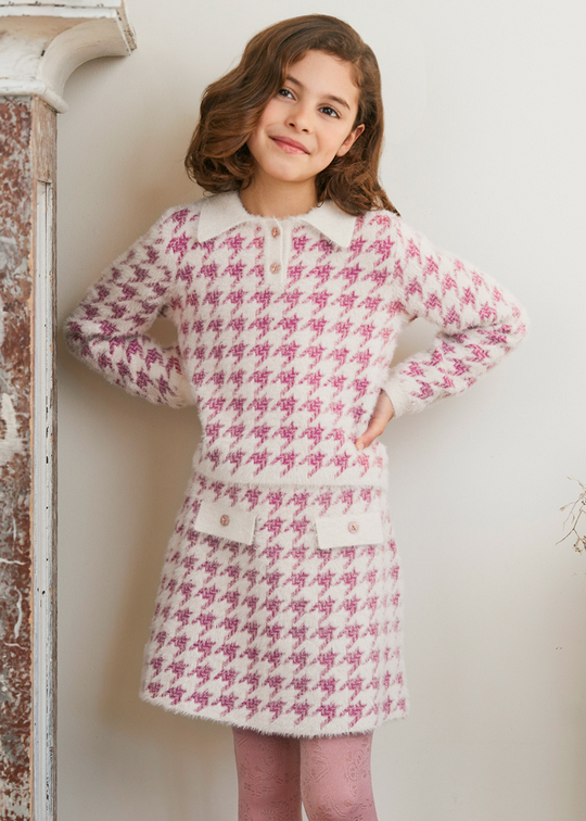 Set of 2 Knitted Blouse and Skirt Cream with Cyclamen 5545 Abel & Lula