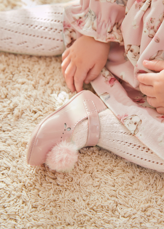 Salmon Ballet Flats with Fur Pom Pom 9792 Mayoral