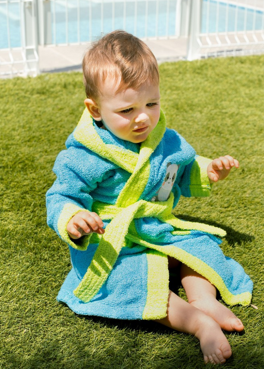 Blue Turquoise Bathrobe with Teddy Bear 2-4 years 00515-T2-4-30 Don Algodon
