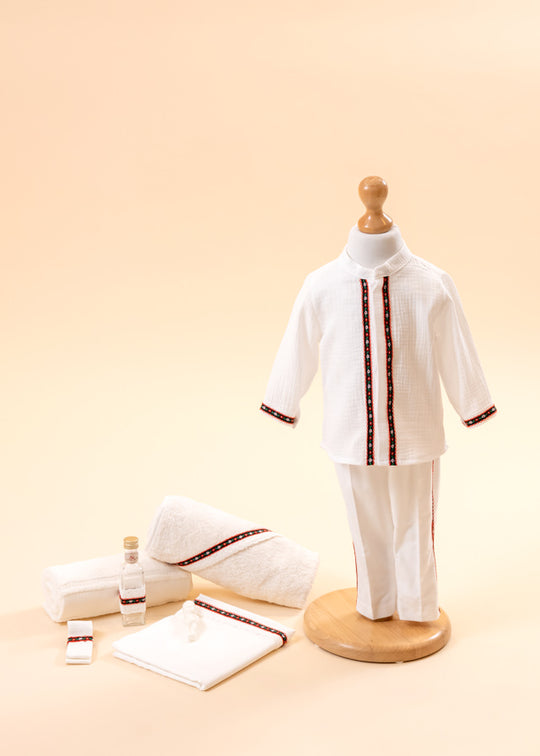 Set Botez Traditional 2 Piese, Costum si Trusou Personalizat AnneBebe