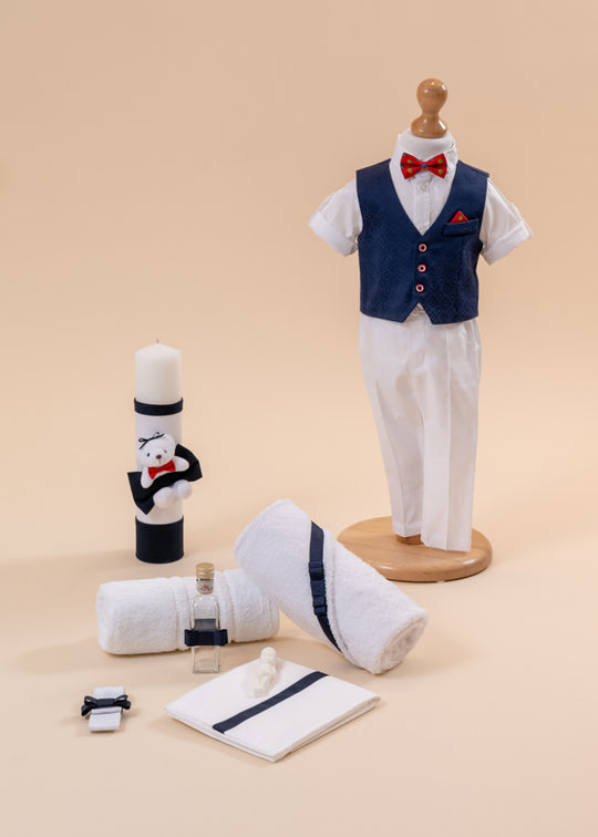 Amos Baptism Set 3 Pieces, Costume, Suit and Candle Personalized AnneBebe