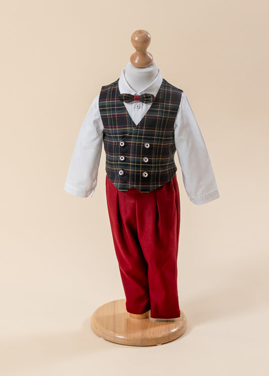Elegant Suit Green Checkered Vest With Red Pants Grena Annebebe