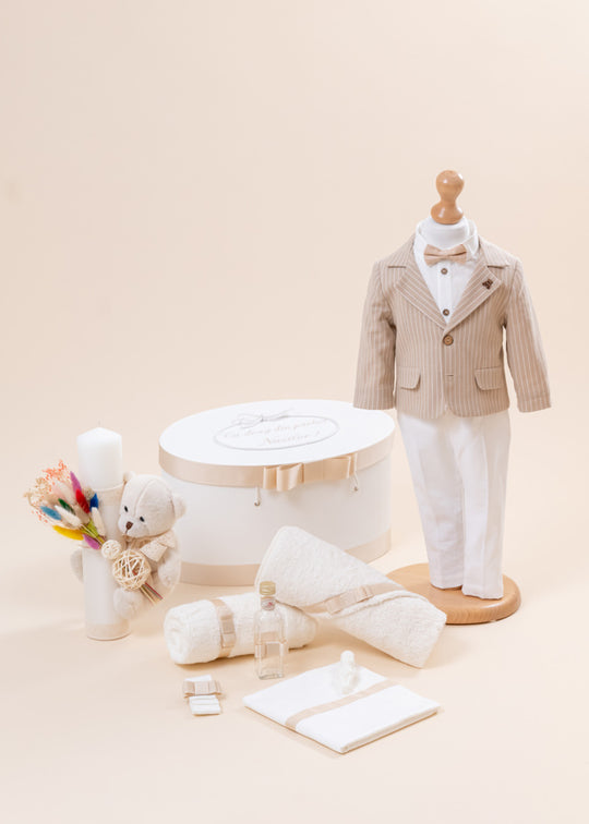 Leontie Christening Set 4 Pieces, Costume, Suit, Candle and Personalized Chest AnneBebe