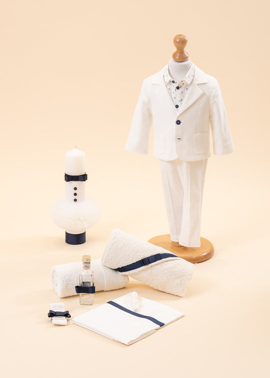 Marian Baptism Set 3 Pieces, Costume, Suit and Candle Personalized AnneBebe