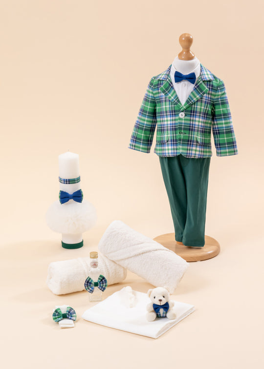 Baptism Set Razvan 3 Pieces, Suit, Suit and Candle Personalized AnneBebe
