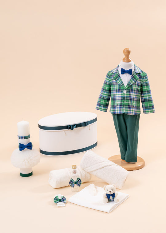 Razvan Baptism Set 4 Pieces, Costume, Suit, Candle and AnneBebe Baptism Chest
