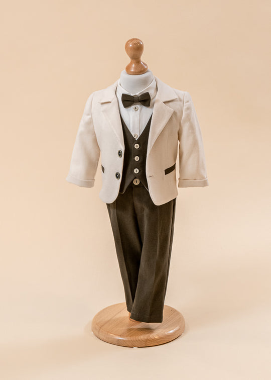 Aris Suit Cream Jacket Vest And Khaki Pants AnneBebe