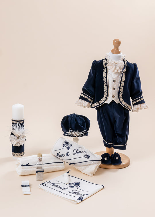 Little Lord Baptism Set 3 Pieces, Costume, Suit and Personalized AnneBebe Candle