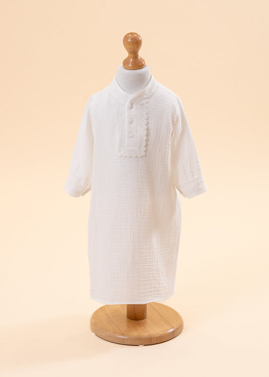 Camasa Baieti Crem Muselina Catolica cu Maneca Lunga AnneBebe