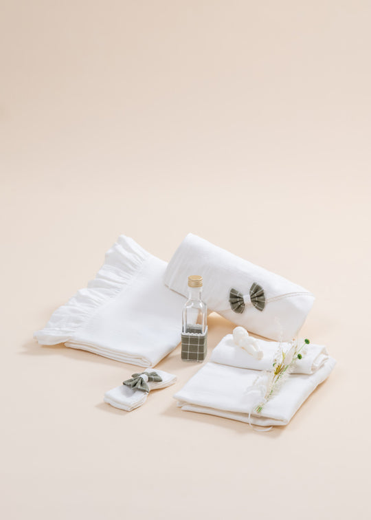 Cassian Boys Truss Cream Muslin Bows Khaki Squares AnneBebe