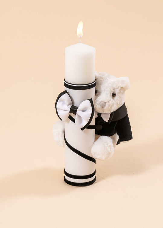 Lumanare Timotei Urs Alb Cu Negru AnneBebe