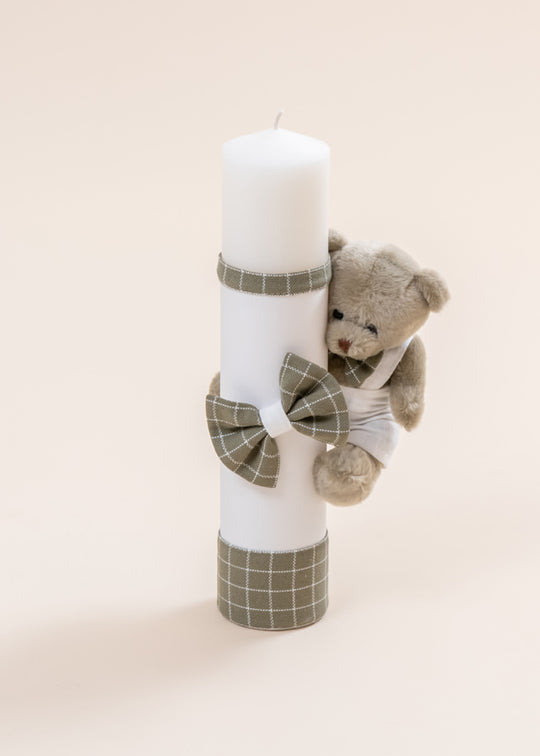 Candle Cassian Little Bear Cream Bows Khaki Squares AnneBebe