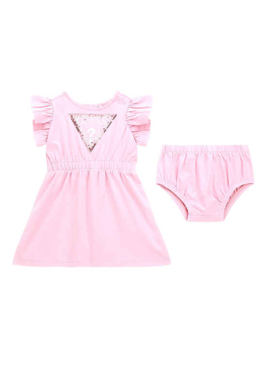 Pink Dress with Elastic Waistband with Triangle Logo in Sequins and Panties A4GK06 Guess