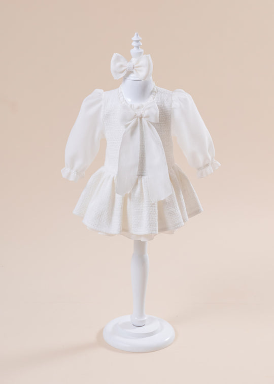 AnneBebe Elegant Cream Fabric Dress