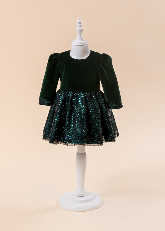Green Dress Velvet Bust Sequin Skirt AnneBebe