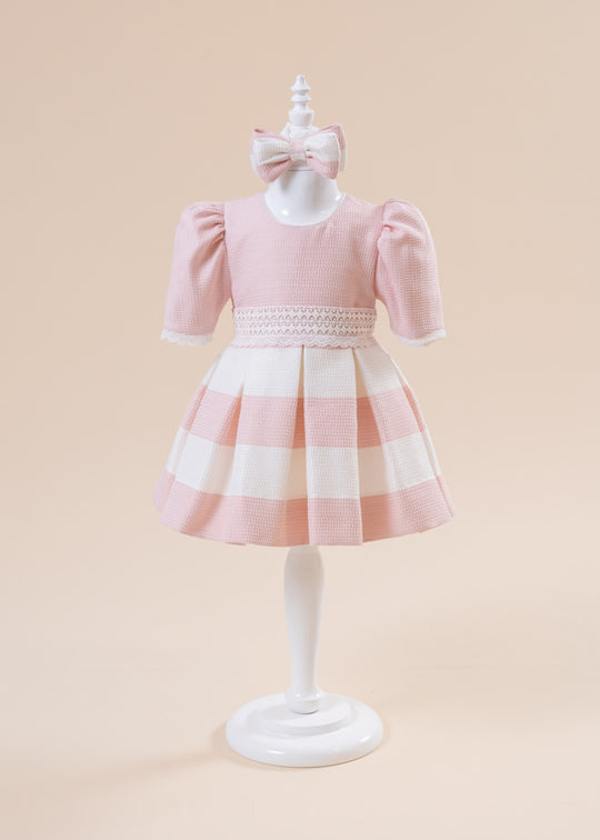 AnneBebe Pink and Cream Wide Striped Dress