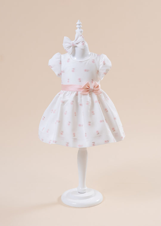 AnneBebe Elegant Cream Dress with Pink Flower Print