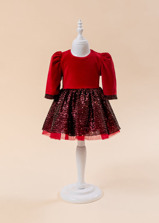 Red Dress Velvet Bust Sequin Skirt AnneBebe