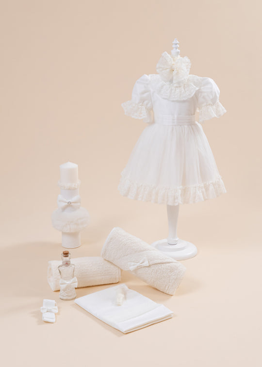 Lavinia Baptism Set 3 Pieces, Dress, Suit and Candle Personalized AnneBebe