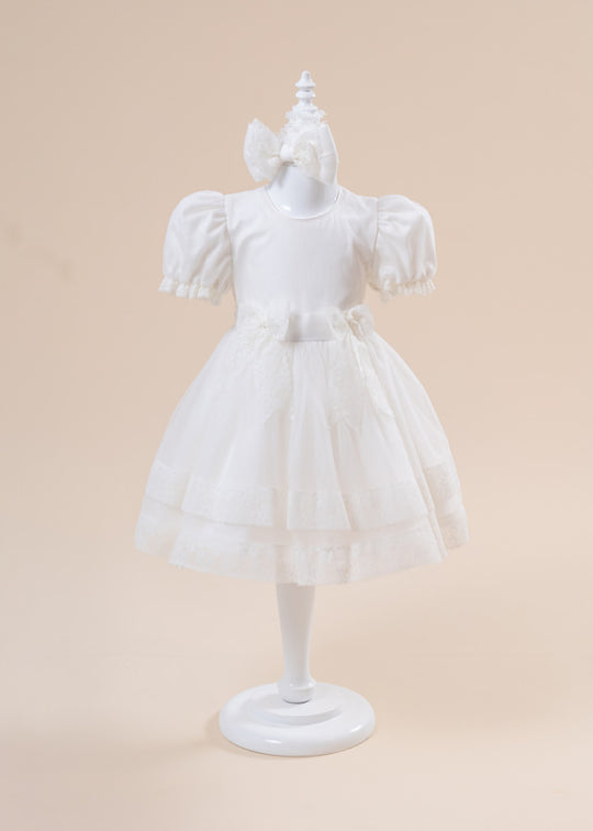 AnneBebe Elegant Miruna Cream Two-Row Lace Dress