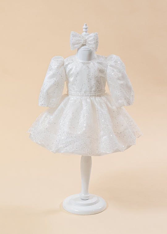 Rochita Elisa Crem Dantela Cu Paiete Si Flori AnneBebe