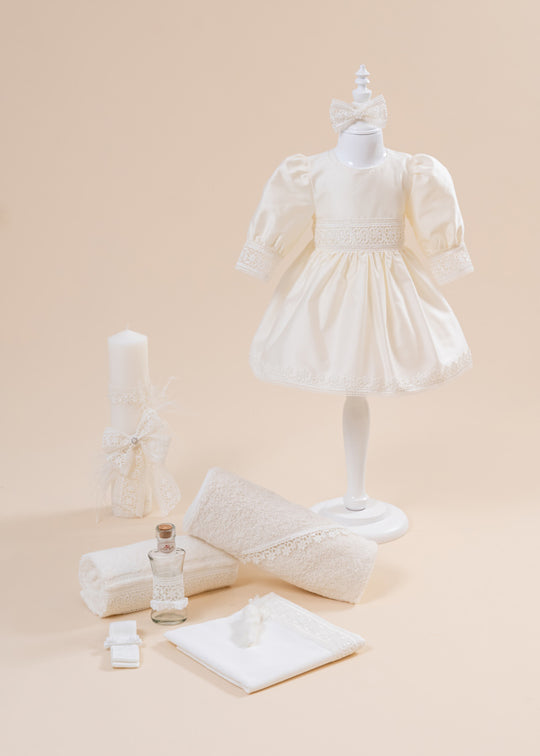 Berta Baptism Set 3 Pieces, Dress, Suit and AnneBebe Personalized Candle