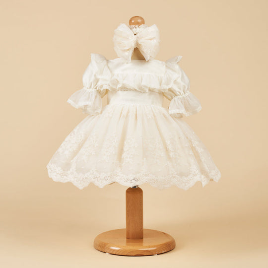 Elegant Dress for Girls Cappuccino Lace Ruffles Tull Traditional Annebebe Model