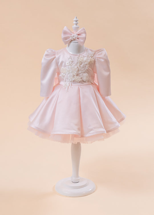 Rochie Sara Roz In Clos Cu Flori Si Perle AnneBebe