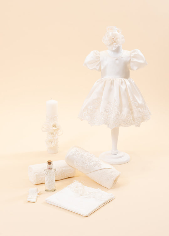 Ariana Baptism Set 3 Pieces, Dress, Trouser and Candle Personalized AnneBebe