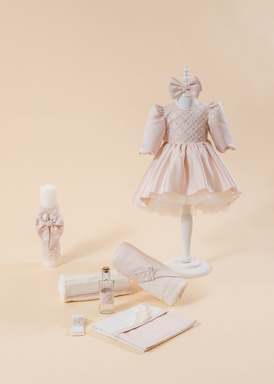 Set Botez Patricia 3 Piese, Rochie, Trusou si Lumanare Personalizat Botez AnneBebe