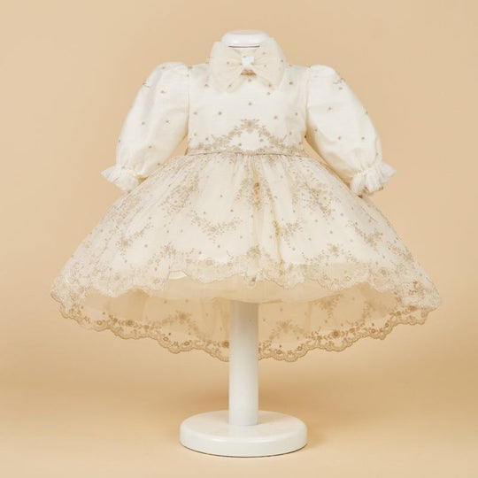 AnneBebe Girls' Elegant Cappuccino Lace Dress