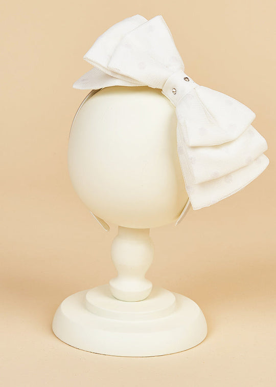 Girls Cream Cordeluta Double Tull Bow with Polka Dots AnneBebe