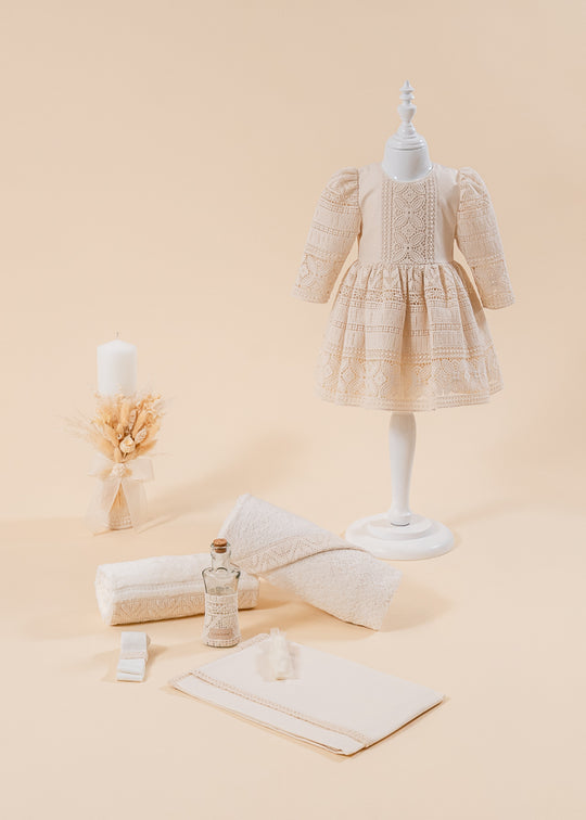 Set Botez Otilia 3 Piese, Rochie, Trusou si Lumanare Personalizat Botez AnneBebe