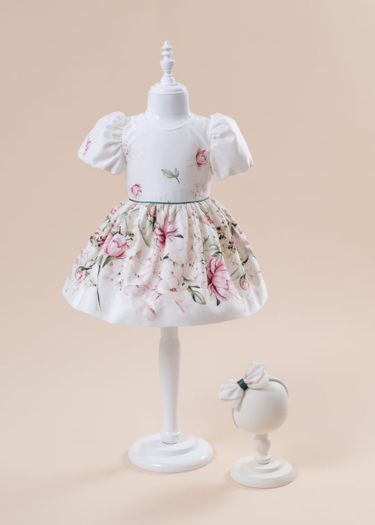 Daria Dress Casual Cream Cotton With Pink Flowers Annebebe