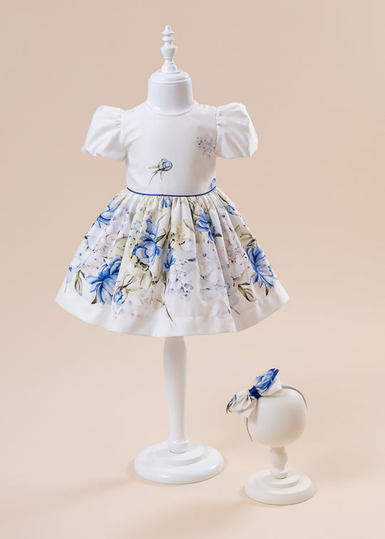 Cream Cotton Dress With Blue Flowers AnneBebe