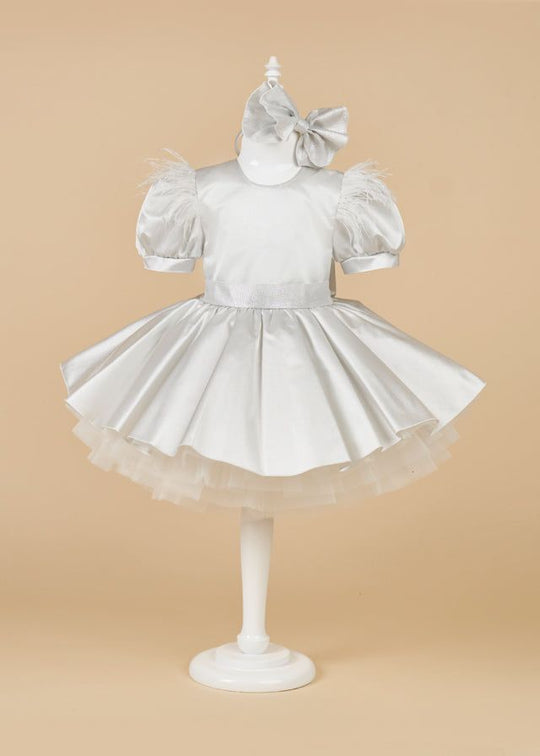 AnneBebe Girls' Elegant Silver Tulle Dress