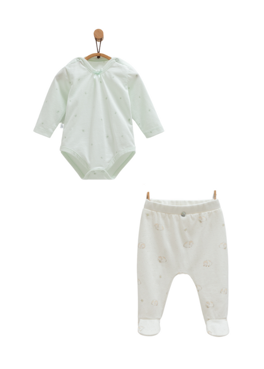 Long Sleeve Bodysuit and Pants Set Green with Mini Lamb Sheep BPK1824 Mell Sweet Baby